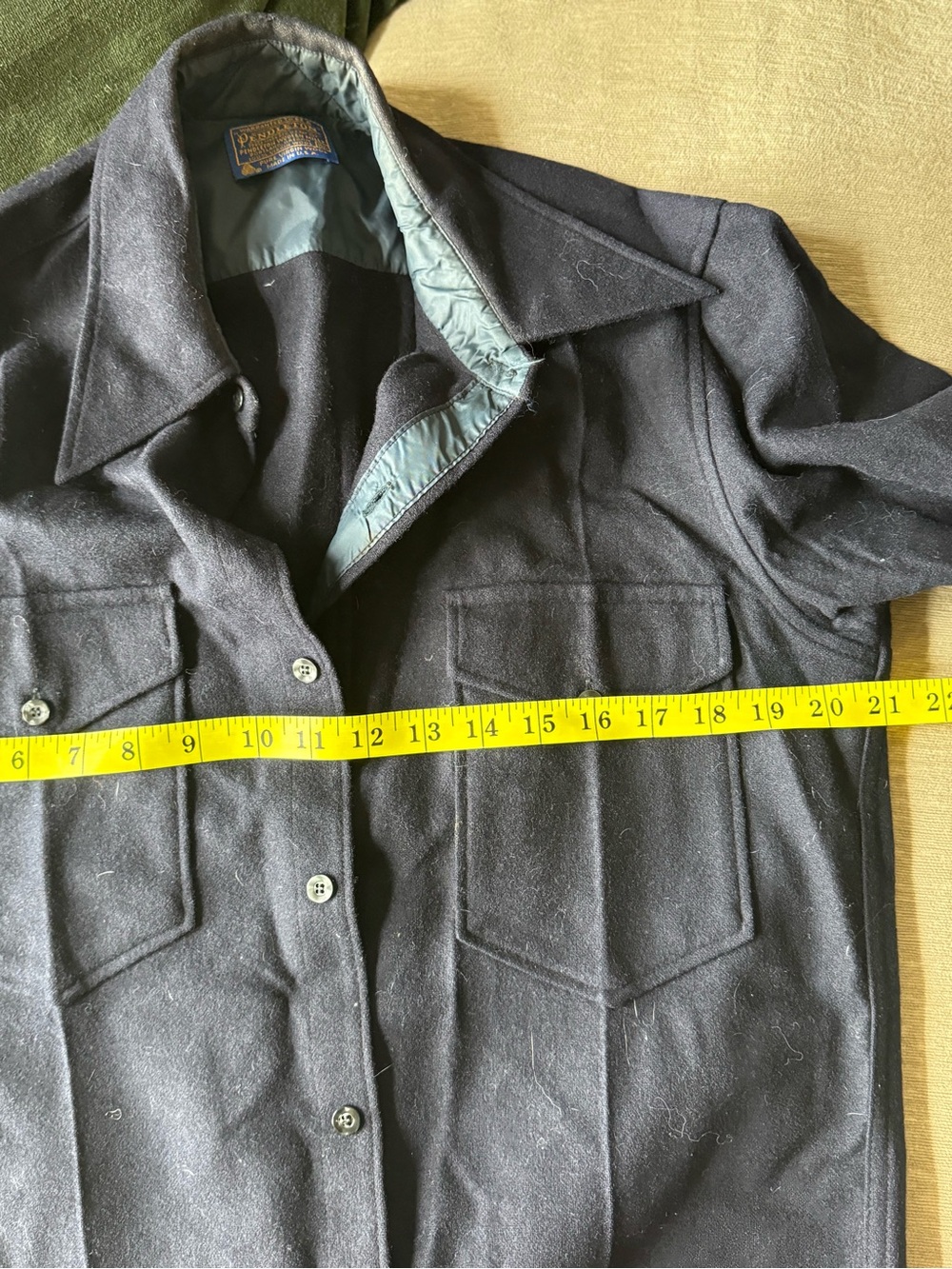Vintage Pendleton Pure Virgin Wool Navy Button Up Shirt Jacket USA Made 15.5 - Picture 9 of 10